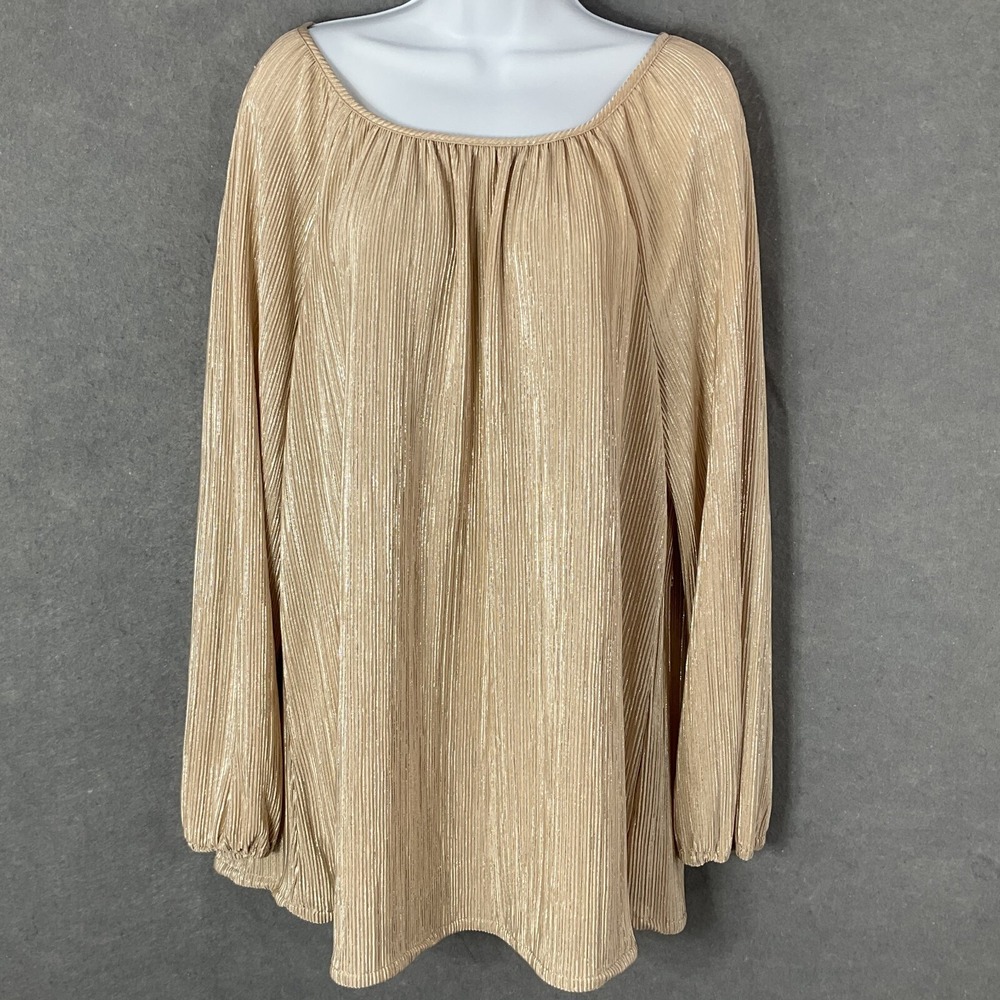 Faded Glory Top Womens XL Metallic Gold‎ Flowy Round Neck Ribbed Textured Party
